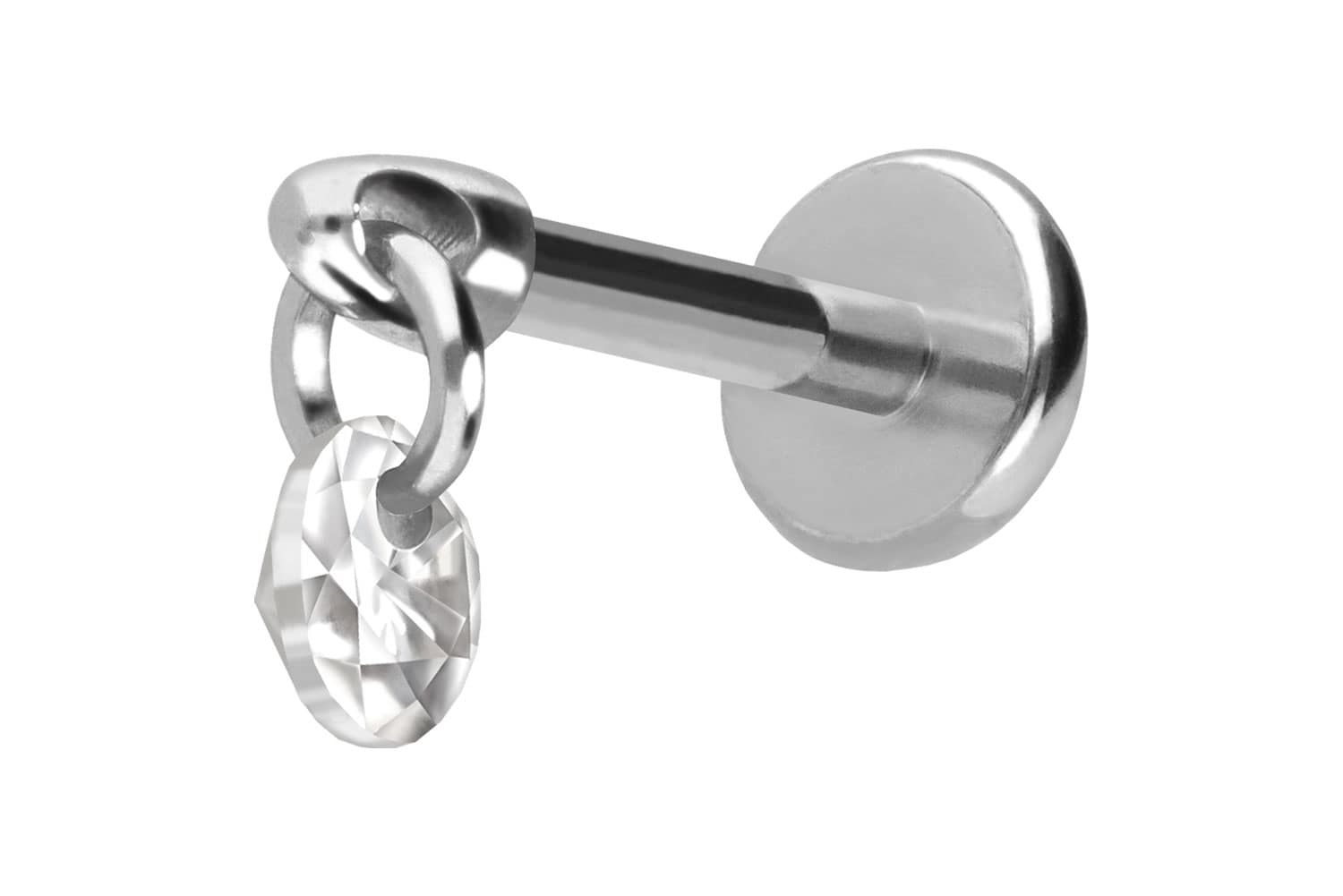 Titan Labret Piercing mit Push Fit RUNDER KRISTALL